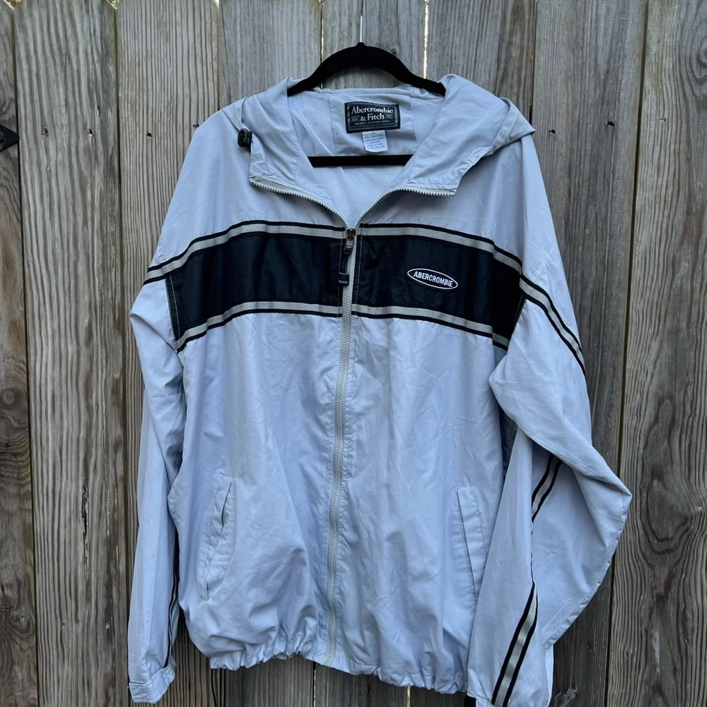 ABERCROMBIE Hooded Light Spring Fall Gray Jacket Mens XL